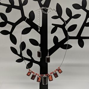 Red/Maroon stone necklace and earrings set